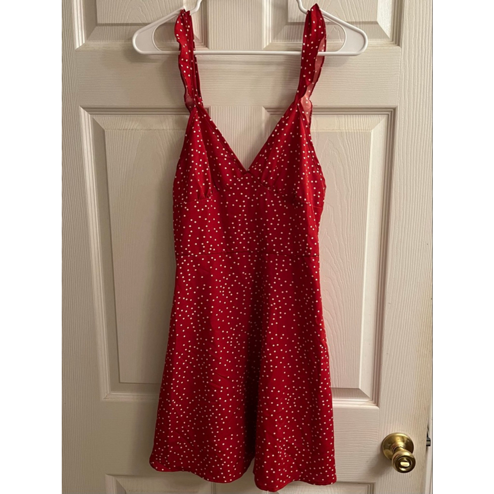 SHEIN~ RED~VNECK~ POLKA DOT DRESS~SM